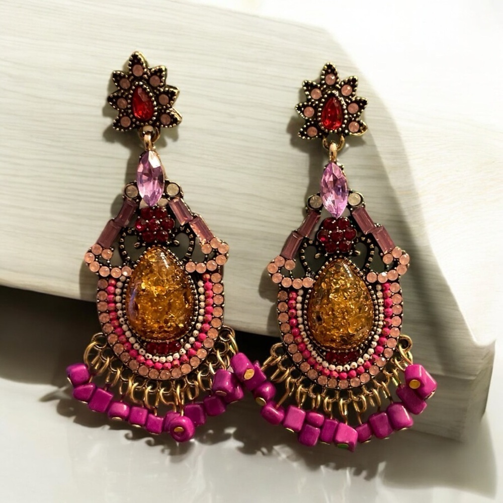 Boho Crystal Drop Earrings - Picture 2 of 4